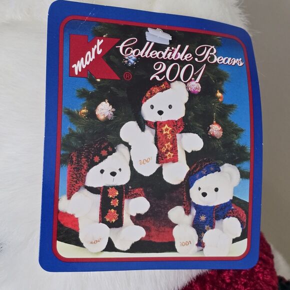 2001 Kmart Collectible Bear Christmas Edition Red & Green Hat & Scarf With Stars - Picture 6 of 7